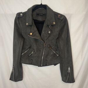 Zara Basics Outerwear Faux Suede Gray Cropped Moto Jacket Women’s Size S